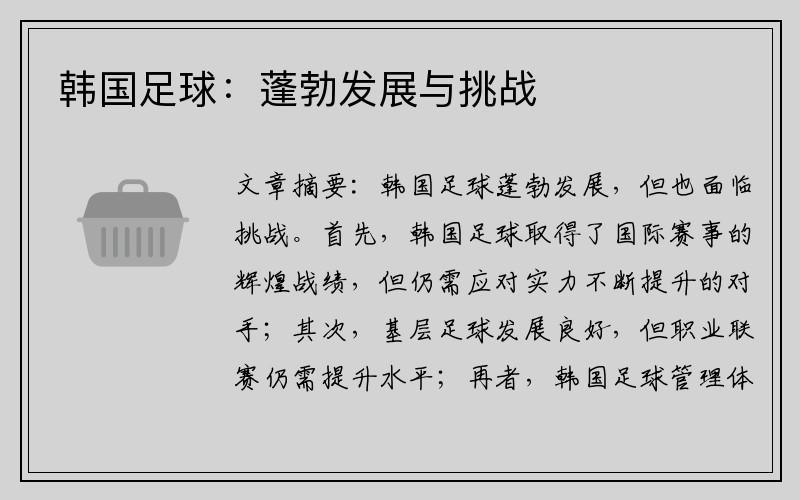 韩国足球：蓬勃发展与挑战